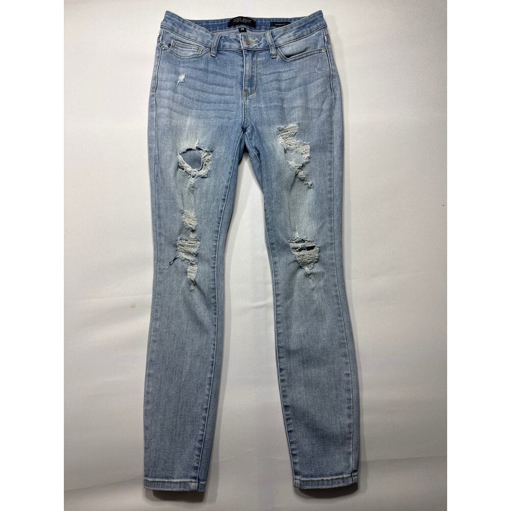 Judy Blue Women's Distressed Skinny Fit Blue Stretch Jeans - Size 28 (28x29)